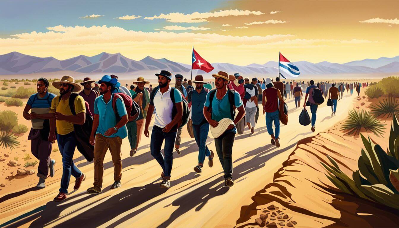 Grupo de migrantes cubanos rumbo a la frontera de EEUU