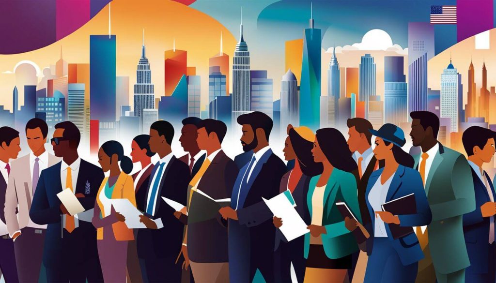 Grupo de migrantes trabajadores especiales en fila tras las noticias de la visa h1b 2024