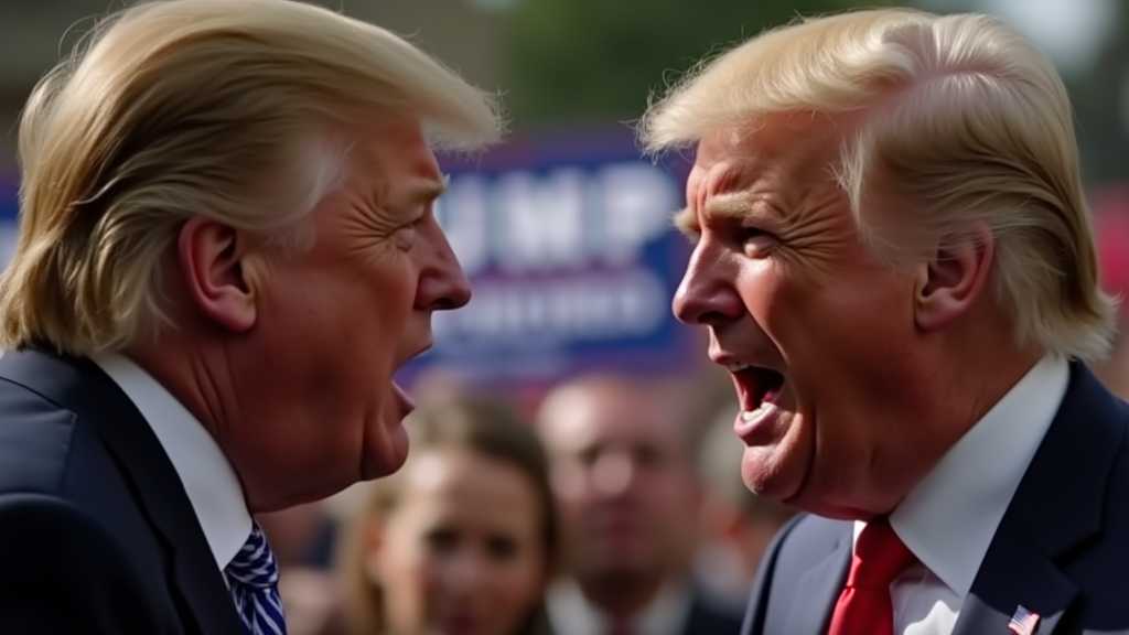 Close-up of two individuals arguing at a political event, expressions intense and determined.