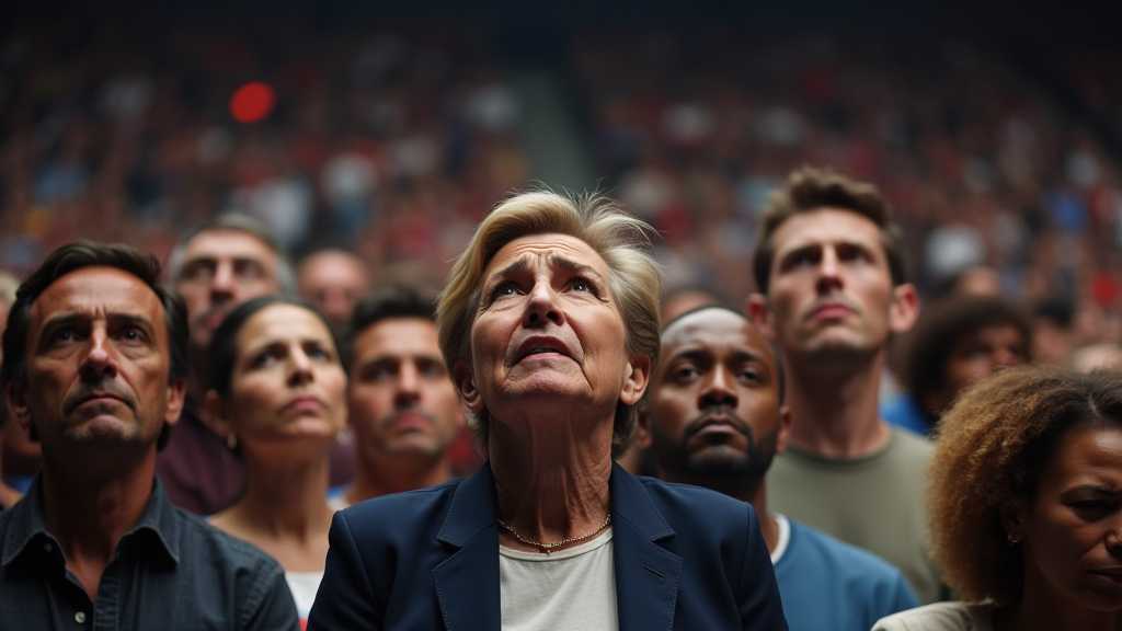 multitud diversa en mitin politico rostros que muestran preocupacion y compromiso arena deportiva interiorjpeg