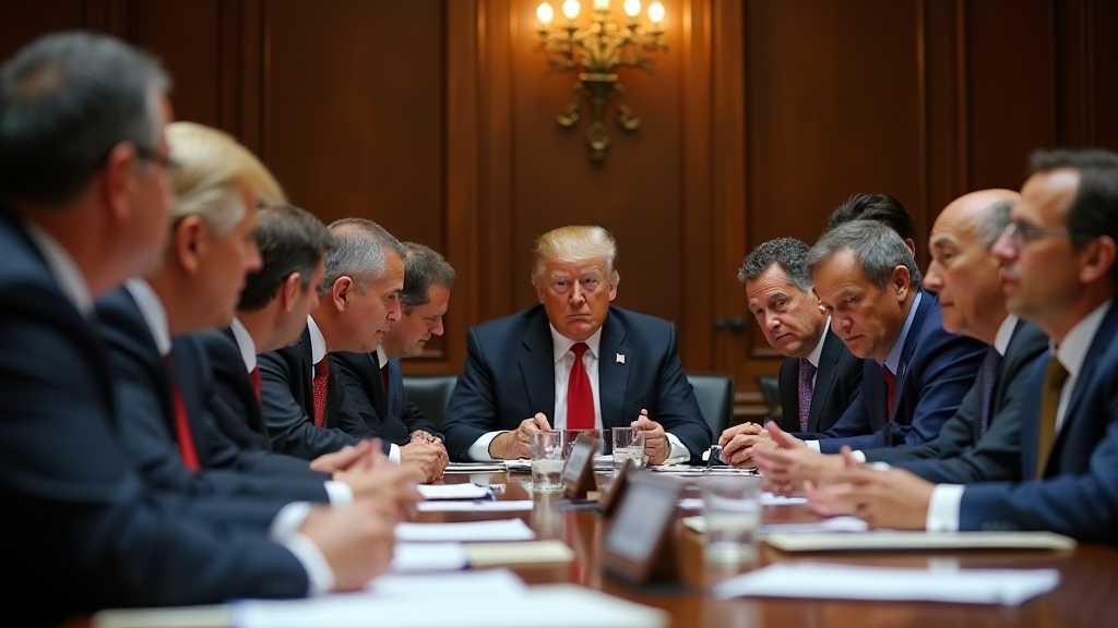 Political leaders discussing immigration policy in a formal setting.