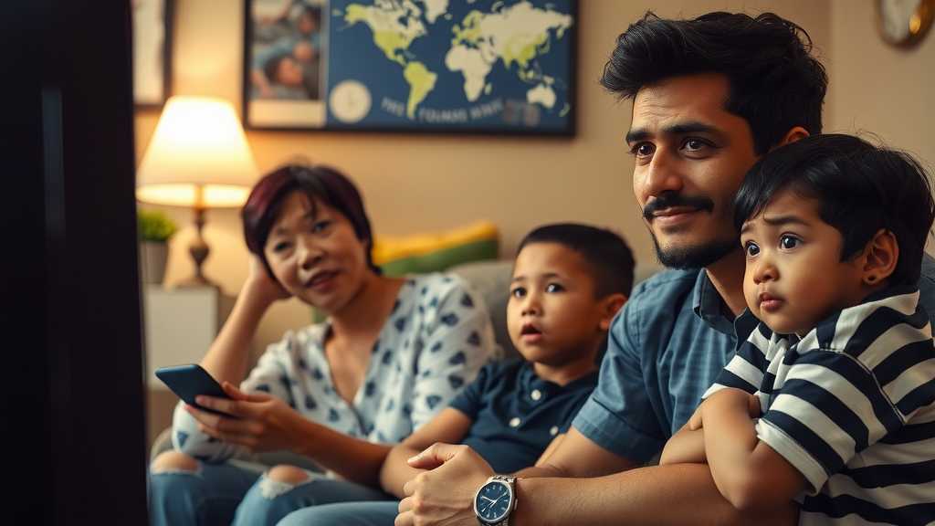 Family watching news about immigration policies.