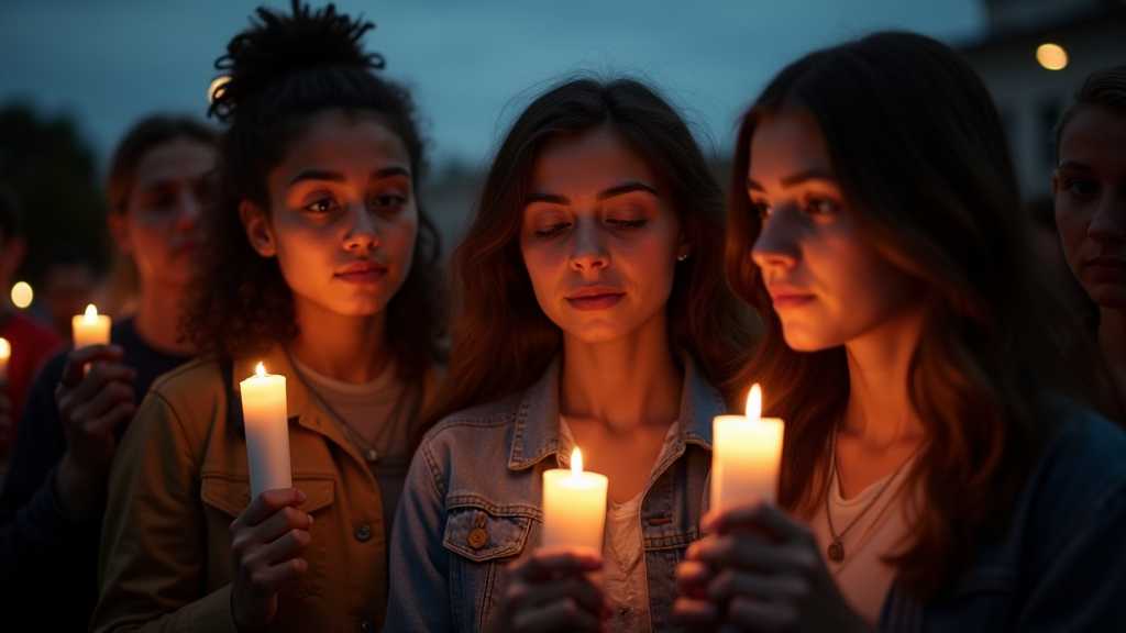 Individuals holding candles in a peaceful demonstration.