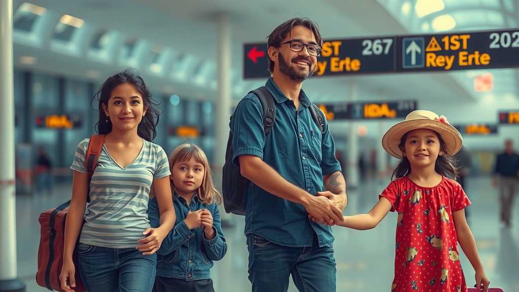 Family at the airport preparing for departure