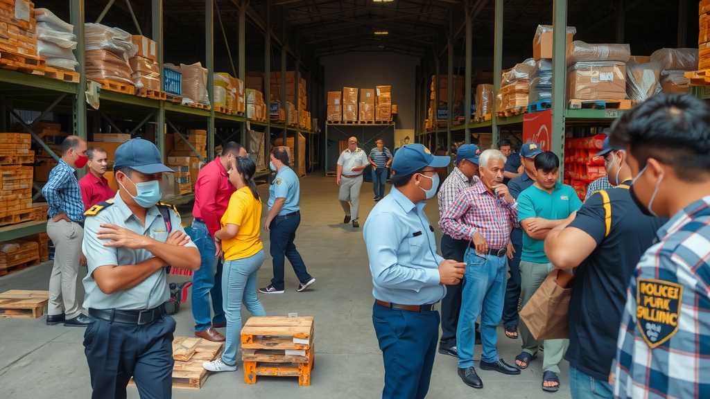 busy warehouse with workers and law enforcement presencejpeg