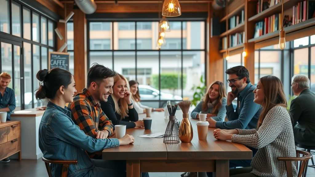 Friends enjoying time together in a cozy coffee shop, radiating joy and friendship in a warm ambiance.