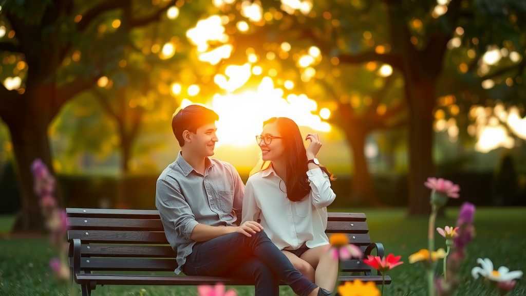 couple in a park during sunrise displaying warmth and affection in a peaceful natural environmentjpeg