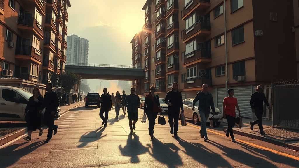 manana en un complejo de apartamentos residentes yendo a trabajarjpeg