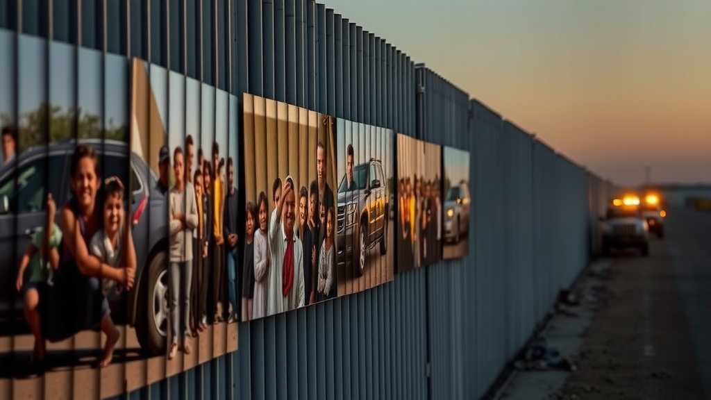 Dramatic imagery of the border wall separating migrants and security forces