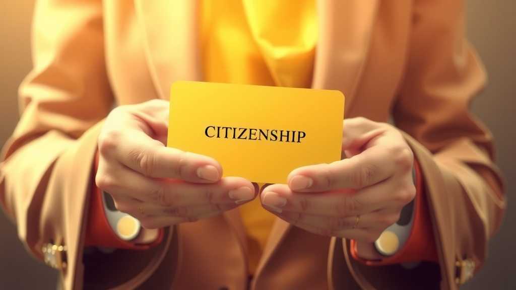 A golden immigration card symbolizing the hopes of new citizens in a ceremonial setting.