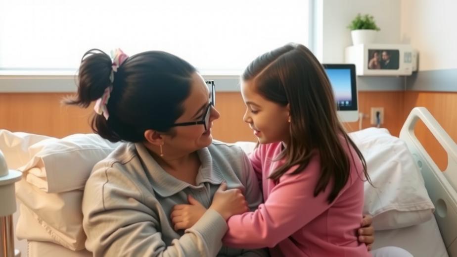 A mother and sick child in a hospital, depicting family struggles.