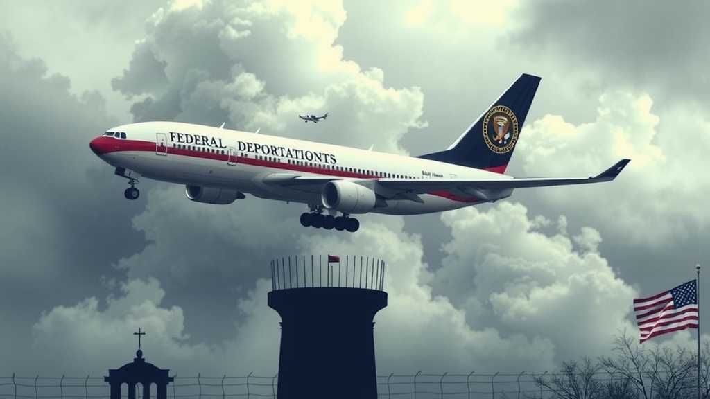 An airplane in flight representing a federal deportation, symbolizing the clash of powers.