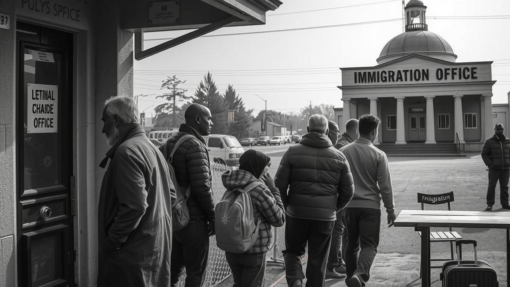 Immigrant families waiting at an immigration office.