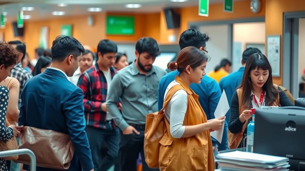 img busy immigration office with diverse applicants
