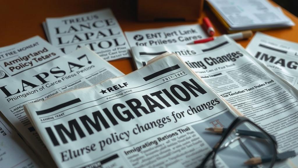 Close-up on newspapers discussing immigration policy.