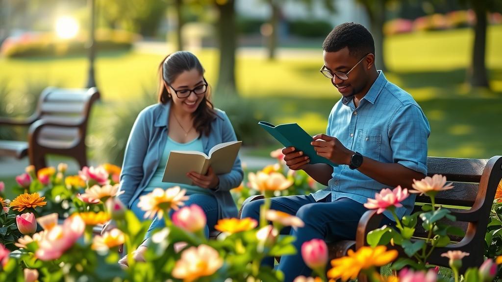 Permanent residents enjoying a peaceful moment in a park with their green cards.
