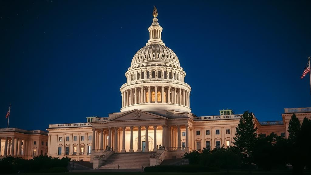 U.S. Capitol at night.