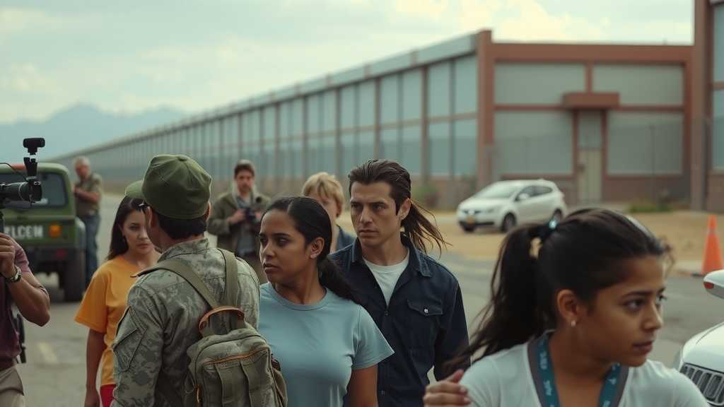 The arrival of deported migrants at a mega-prison reflecting human impact.