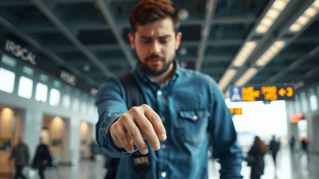 un hombre ansioso en un aeropuerto contemplando la detencion de su esposajpeg