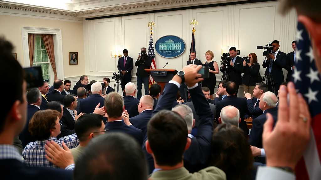 una tensa sala de prensa en la casa blanca destacando confusion y tensionjpeg