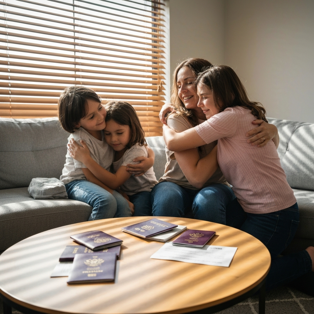 Reunion familiar tras superar tiempo de espera de peticiones familiares