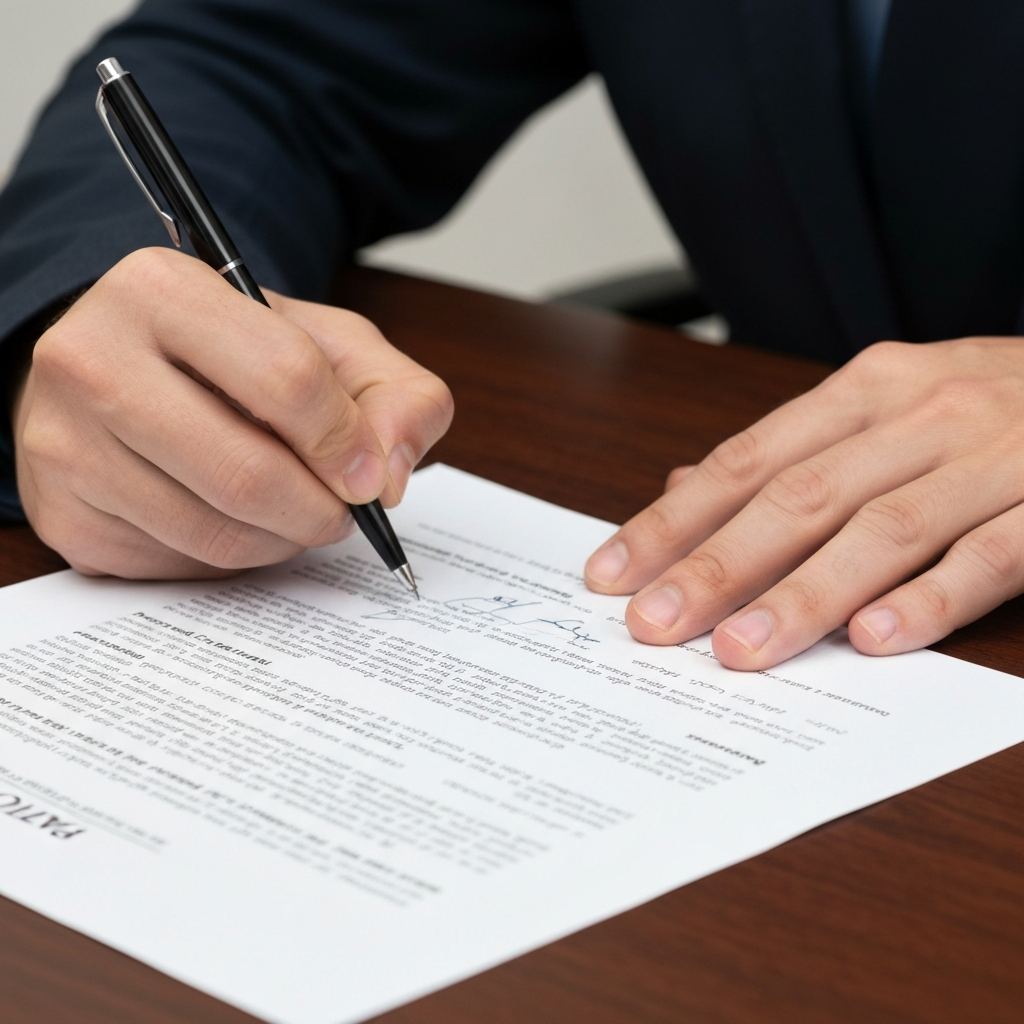 Mano firmando ayuda migratoria; puede un hijo ciudadano pedir a sus padres indocumentados