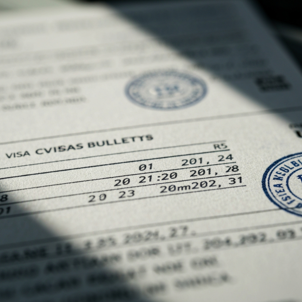 Primer plano de un visa bulletin y sellos, simbolizando plazos