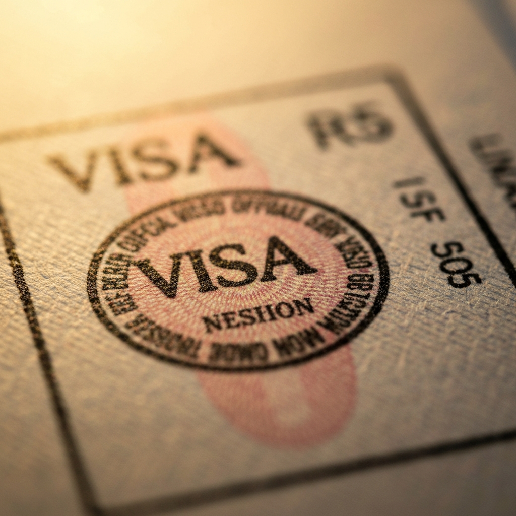Primer plano macro de un sello oficial en un pasaporte