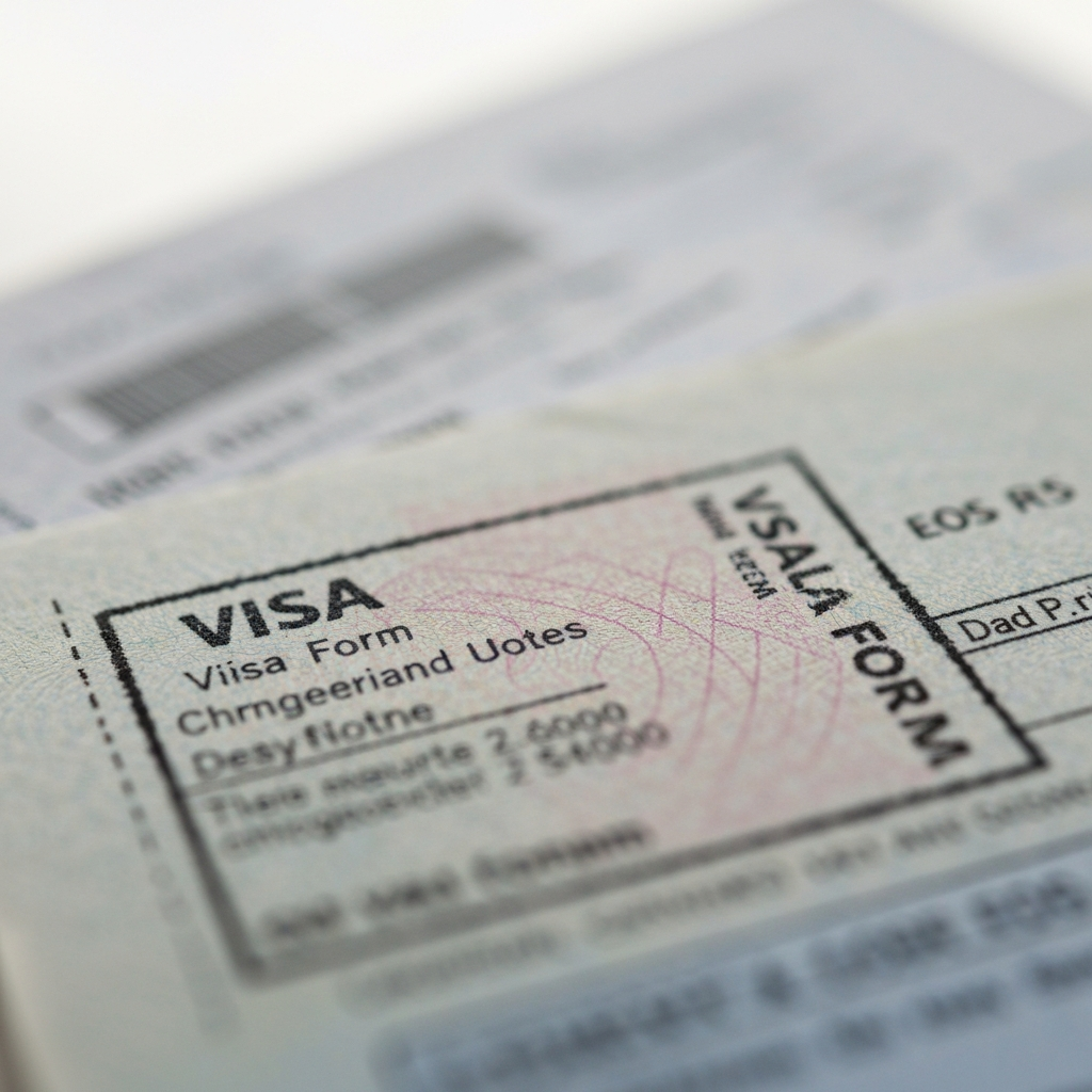 Detalle macro de un formulario de visa y sellos, simbolo de burocracia