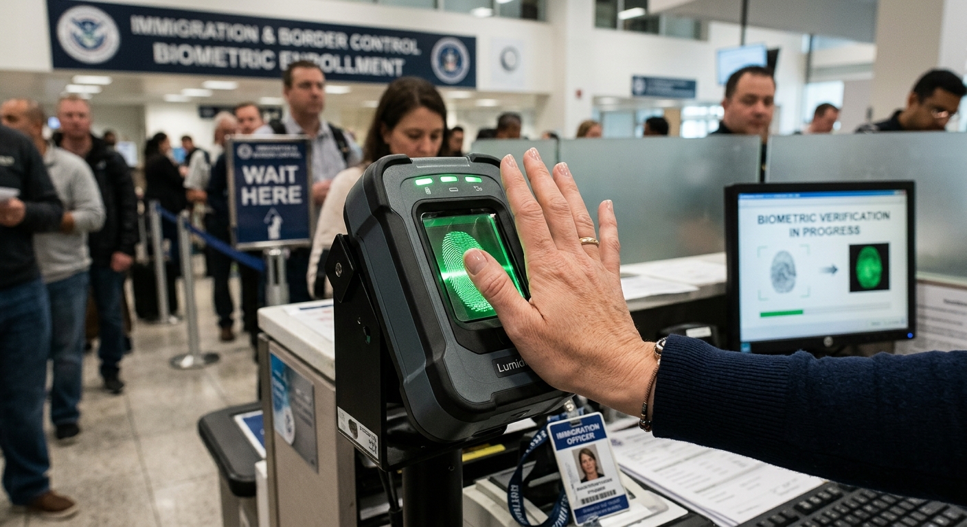 Escaneo de huellas dactilares para identificación biométrica durante procesos de deportaciones en Estados Unidos.