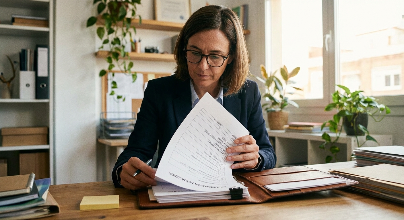 Persona revisando un checklist de documentacion actualizada junto a una carpeta, conforme a la nueva ley de inmigración residencia permanente.