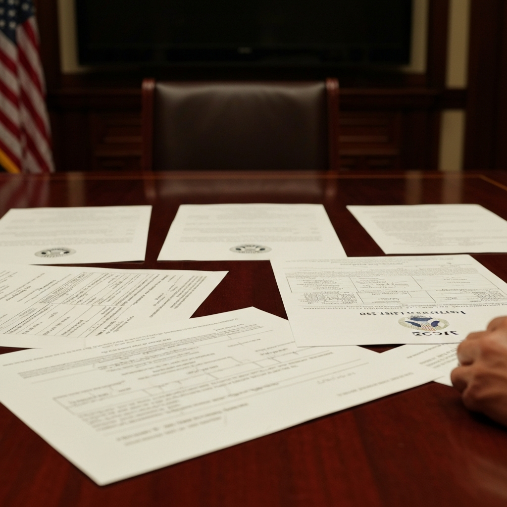Mesa con documentos oficiales de USCIS y notificación de extensión de TPS 2026 organizados para el proceso de re-registro.