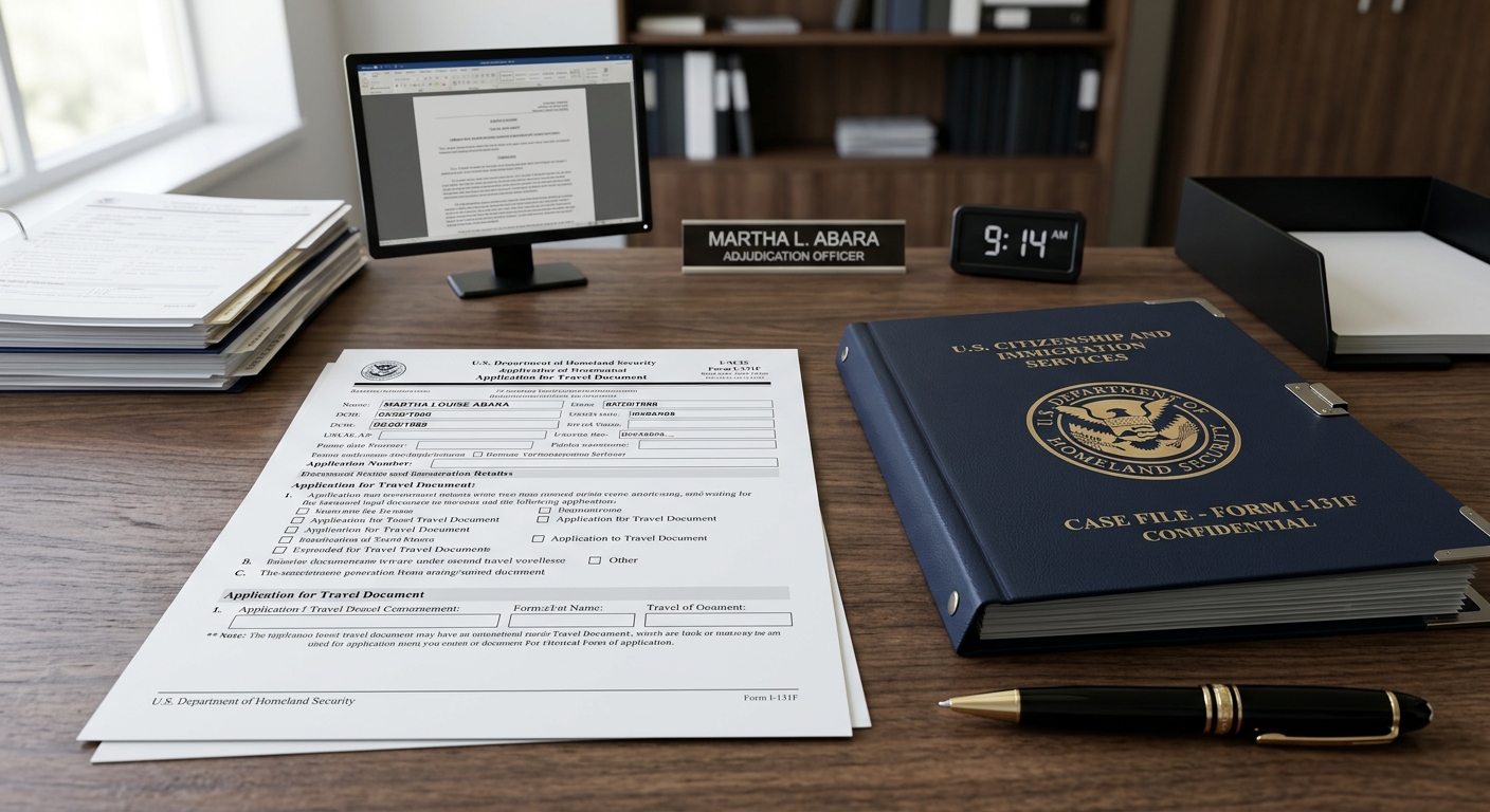Documento oficial I-131F sobre un escritorio para entender parole in place que es y sus beneficios legales.