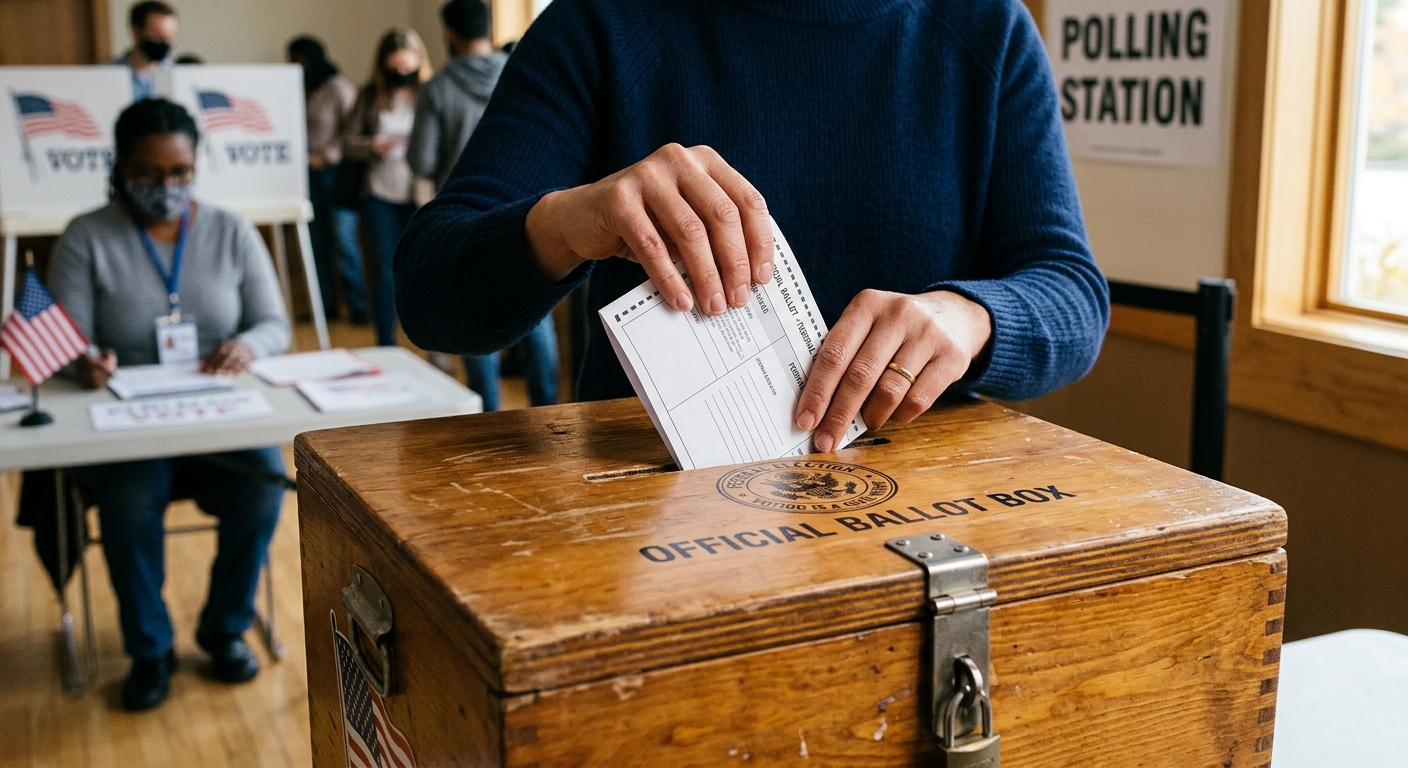 Votante ejerciendo su derecho al sufragio tras completar el proceso de naturalizacion estadounidense.
