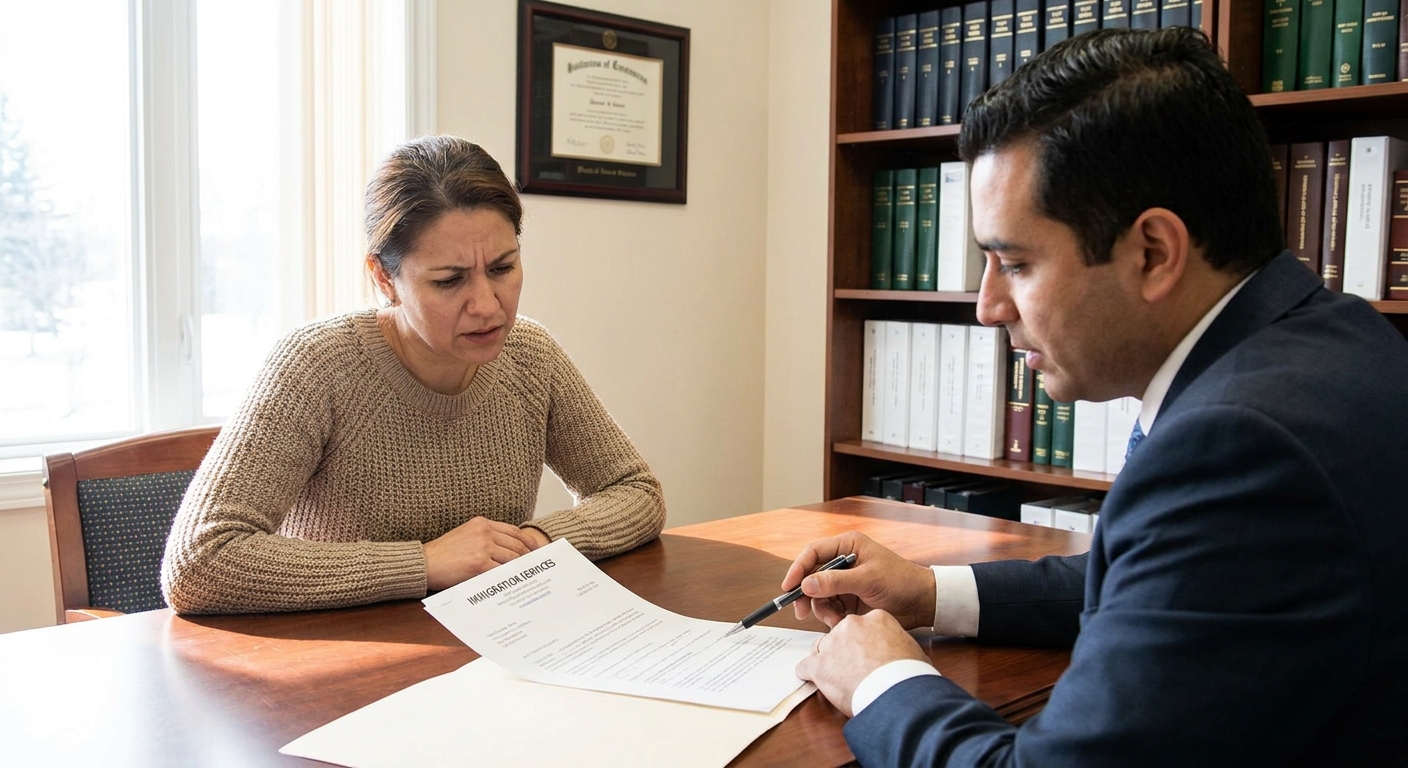 Un cliente consulta abogado de inmigracion sobre el riesgo de deportacion por un ticket.
