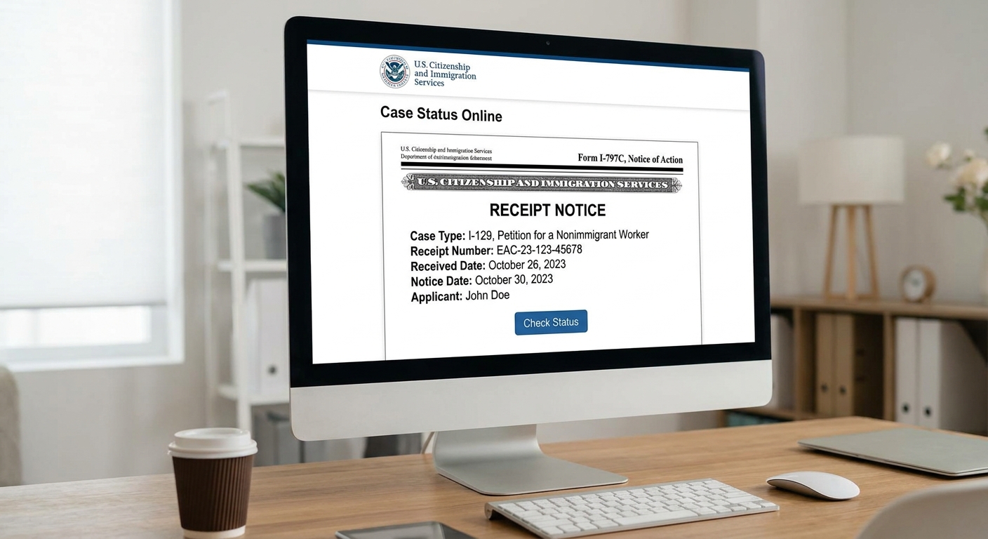 Notificación de recibo de USCIS para un cambio de estatus migratorio pendiente.