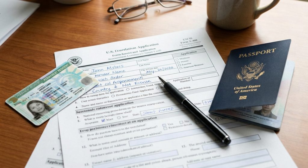 Un Green Card y un Formulario N-400 ilustran cuando un residente se puede hacer ciudadano.
