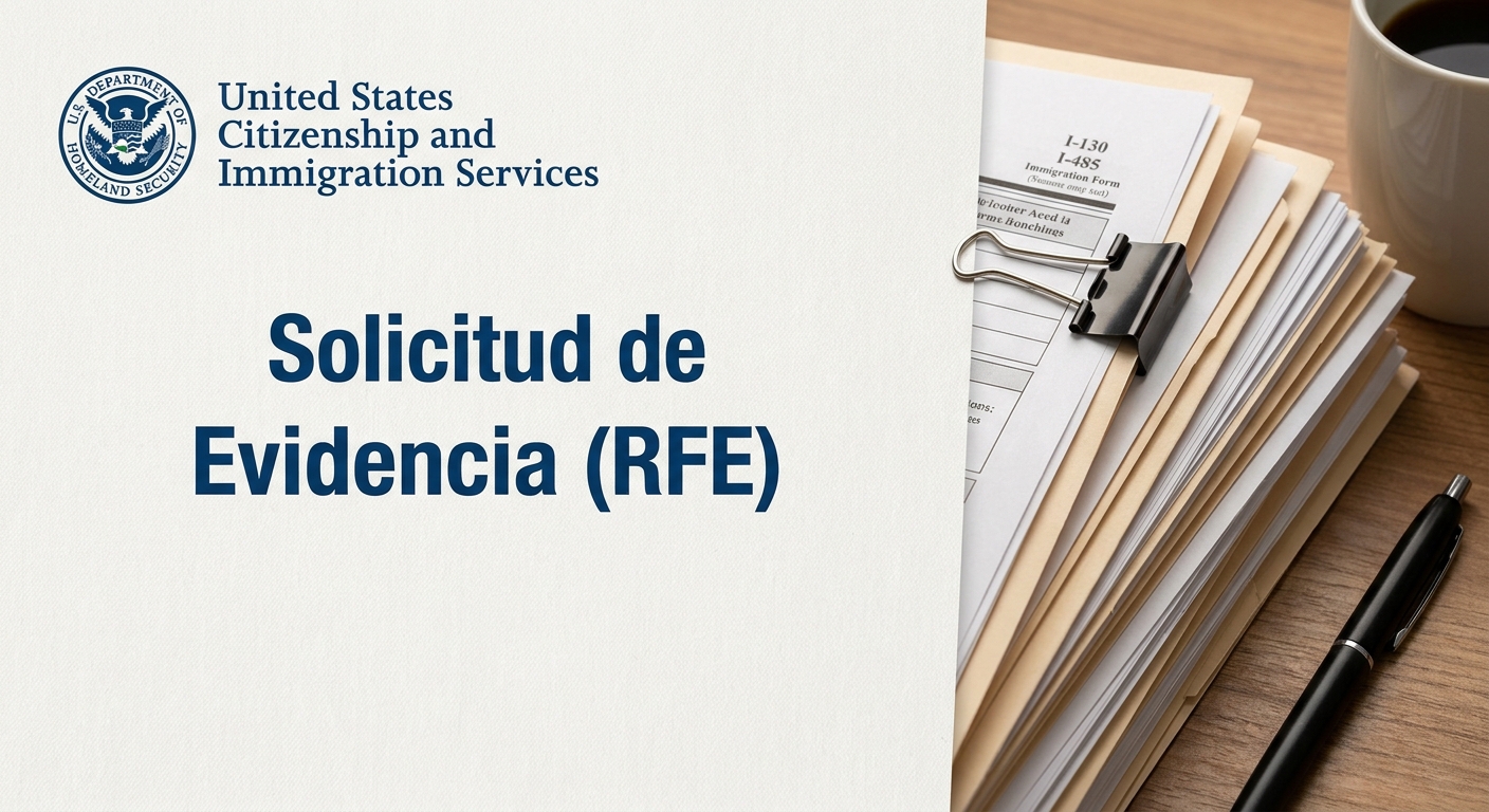 Carta oficial de USCIS, una Solicitud de Evidencia (RFE), relacionada con el formulario i-864.