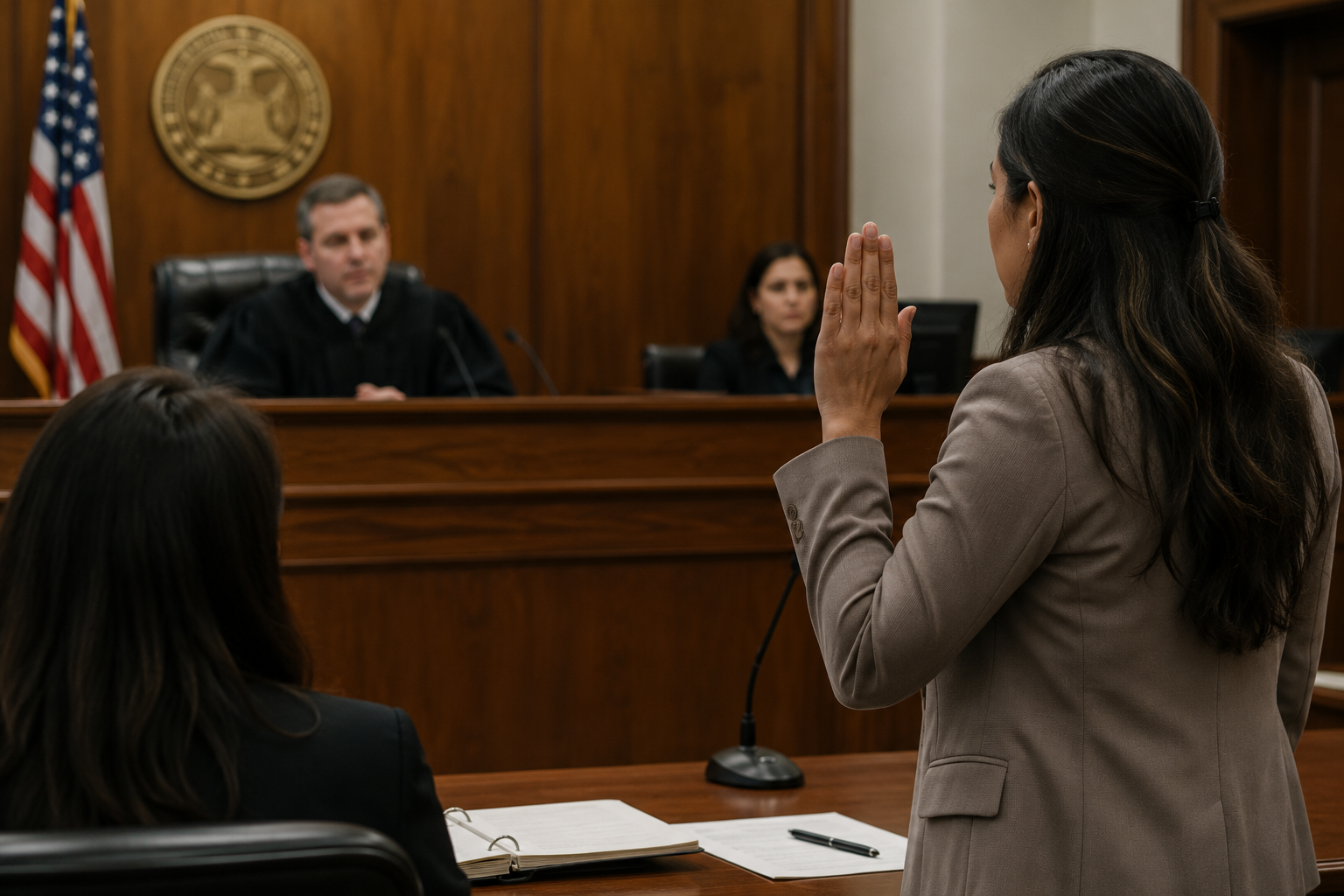 Mujer en su audiencia de inmigración