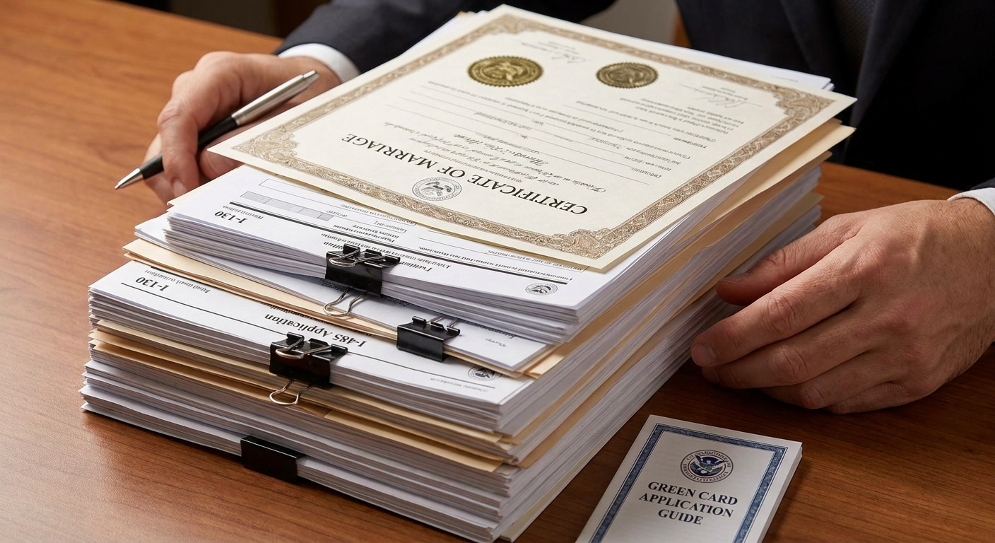 El proceso de green card por matrimonio requiere una pila de documentos y evidencia mas alla del certificado.