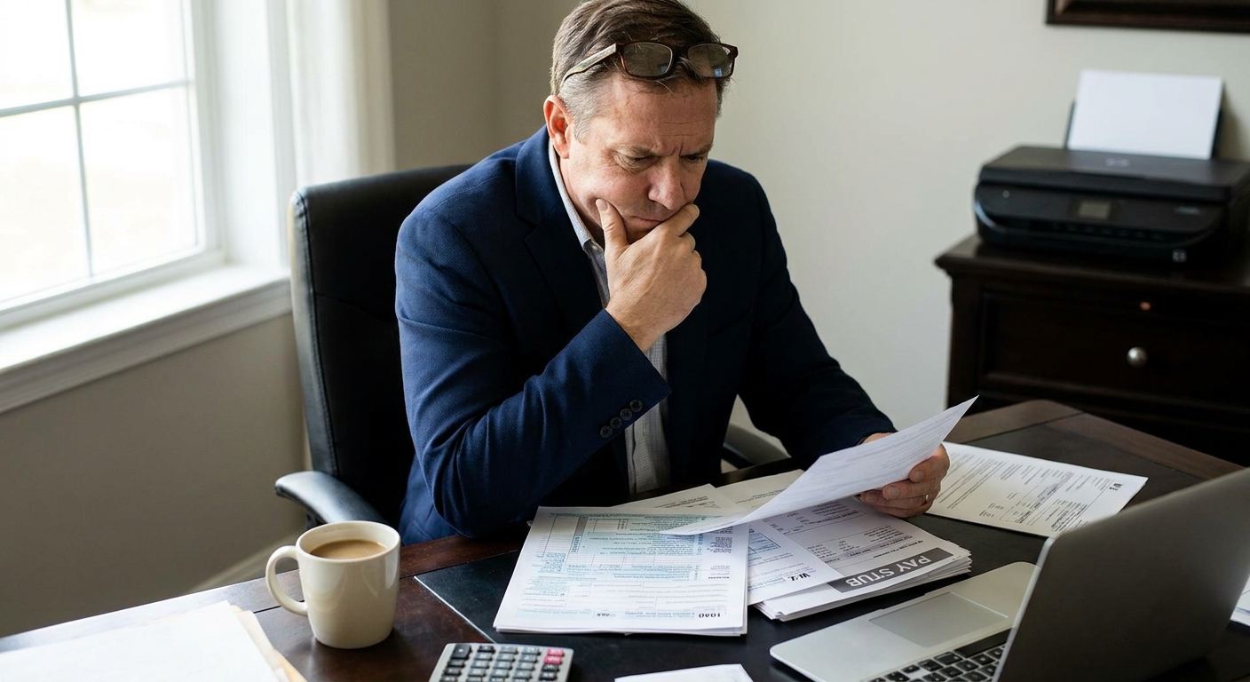 Patrocinador analizando talones de pago e impuestos para los requisitos del formulario i-864.