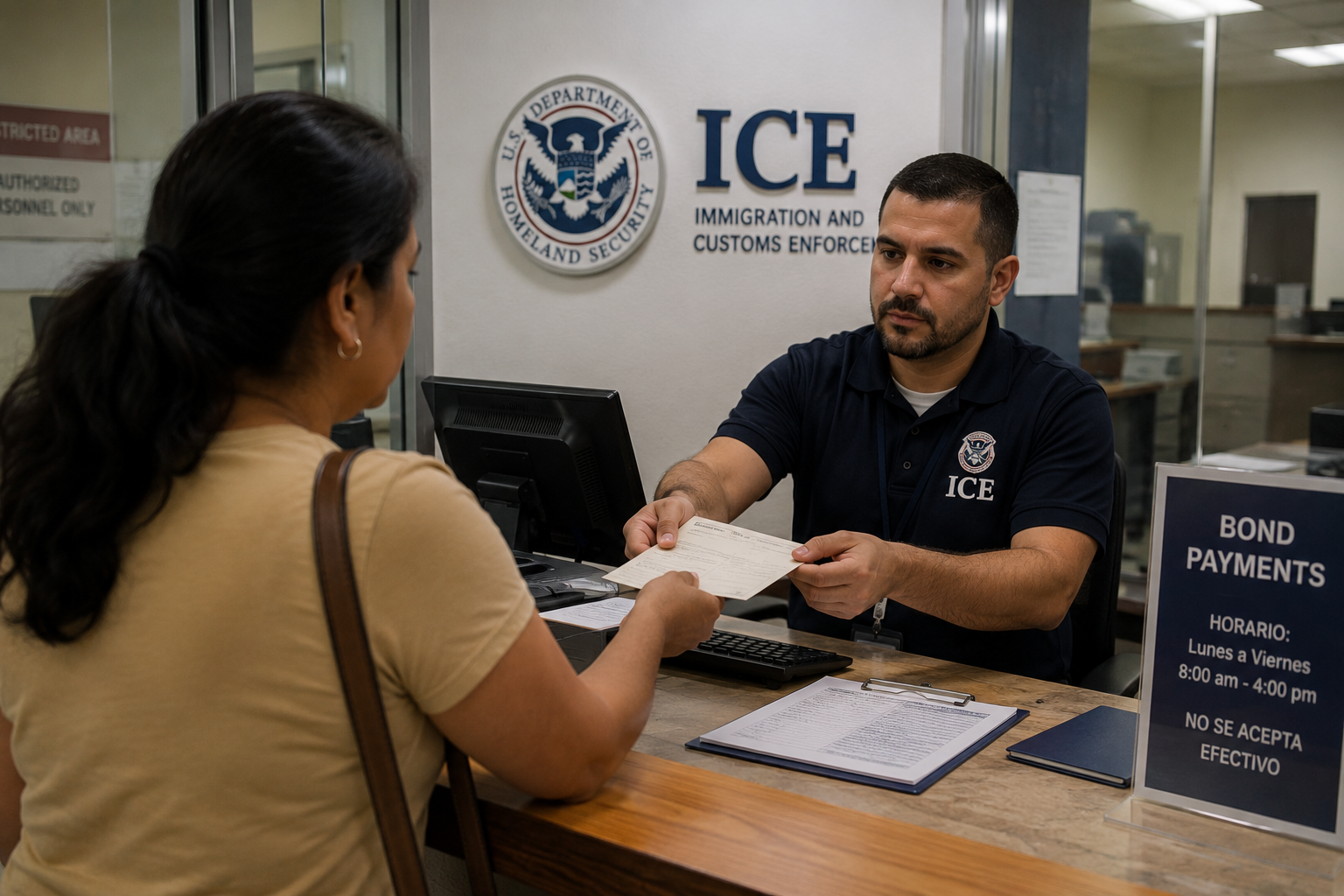 Familiar pagando una fianza de inmigracion en ICE