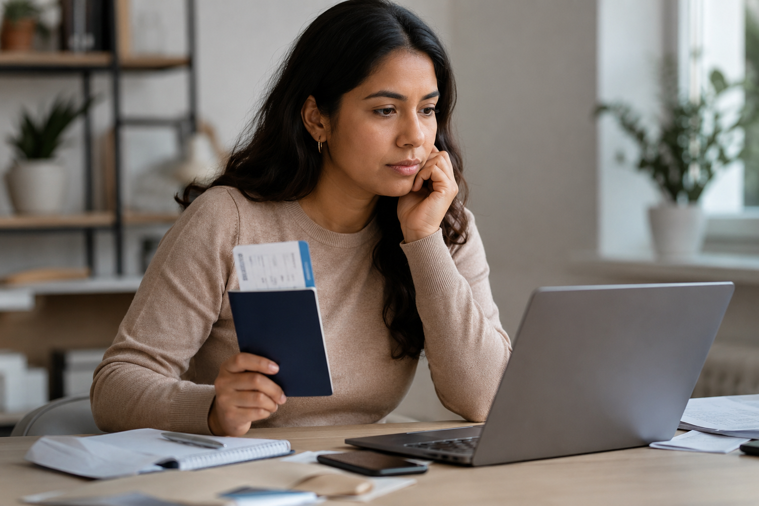 Mujer revisando cuánto tarda la visa U en el portal