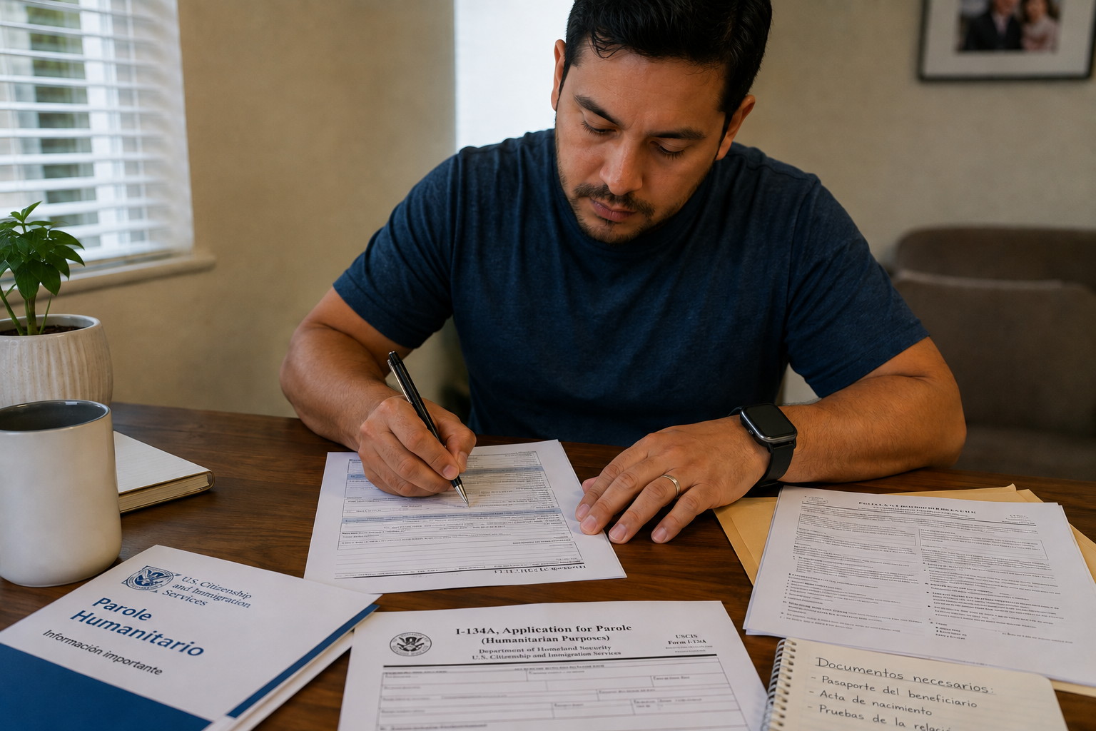 Persona realizando solicitud formulario i-134A de parole humanitario