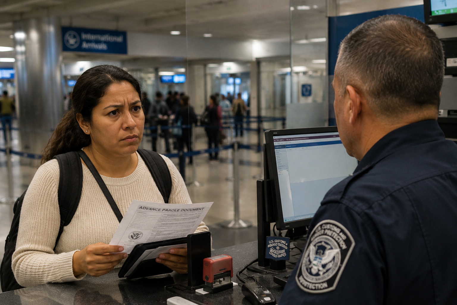 persona preocupada porque le negaron la entrada con advance parole
