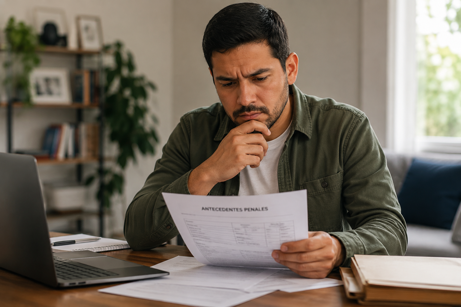 Hombre migrante cuestionando que pasa con su green card o naturalización si tiene antecedentes penales