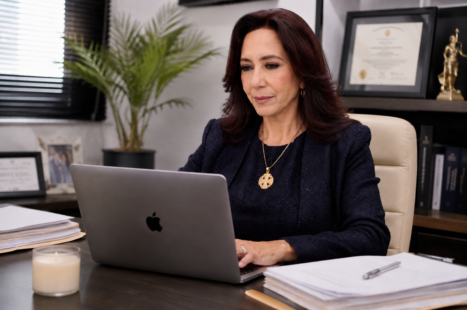 Abogada revisando el certificado de antecedentes penales para visa de cliente
