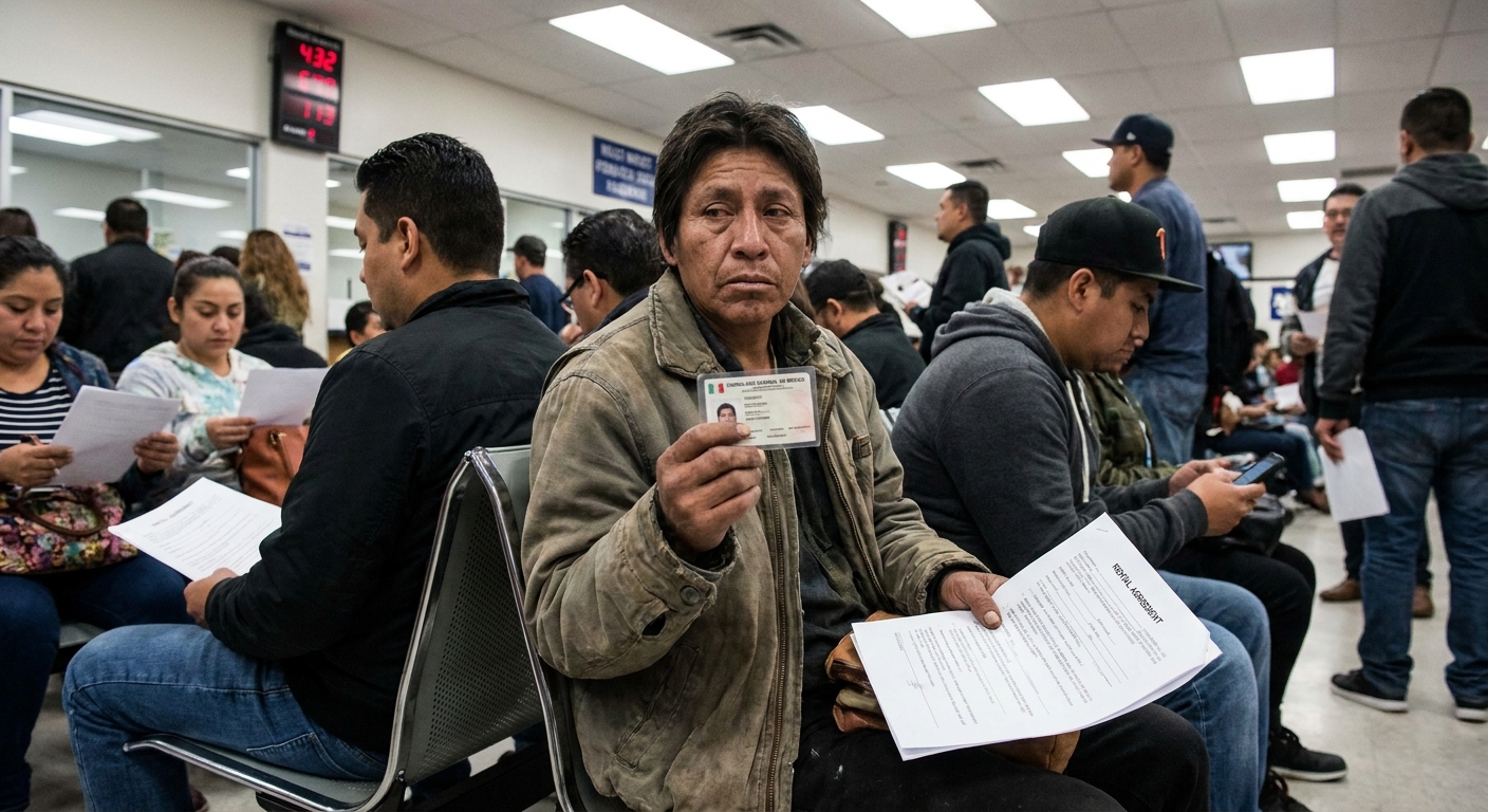 Persona esperando su turno en las oficinas del DMV de Nevada con su pasaporte en mano.