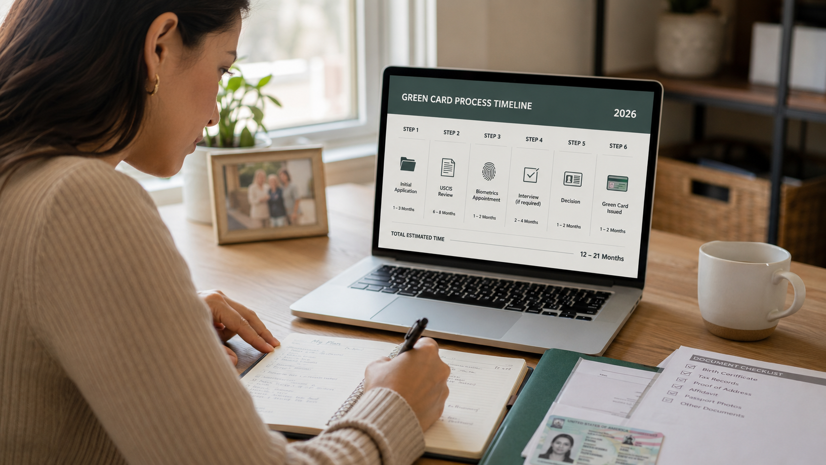 Mujere averiguando cuanto tarda el proceso de green card por registro