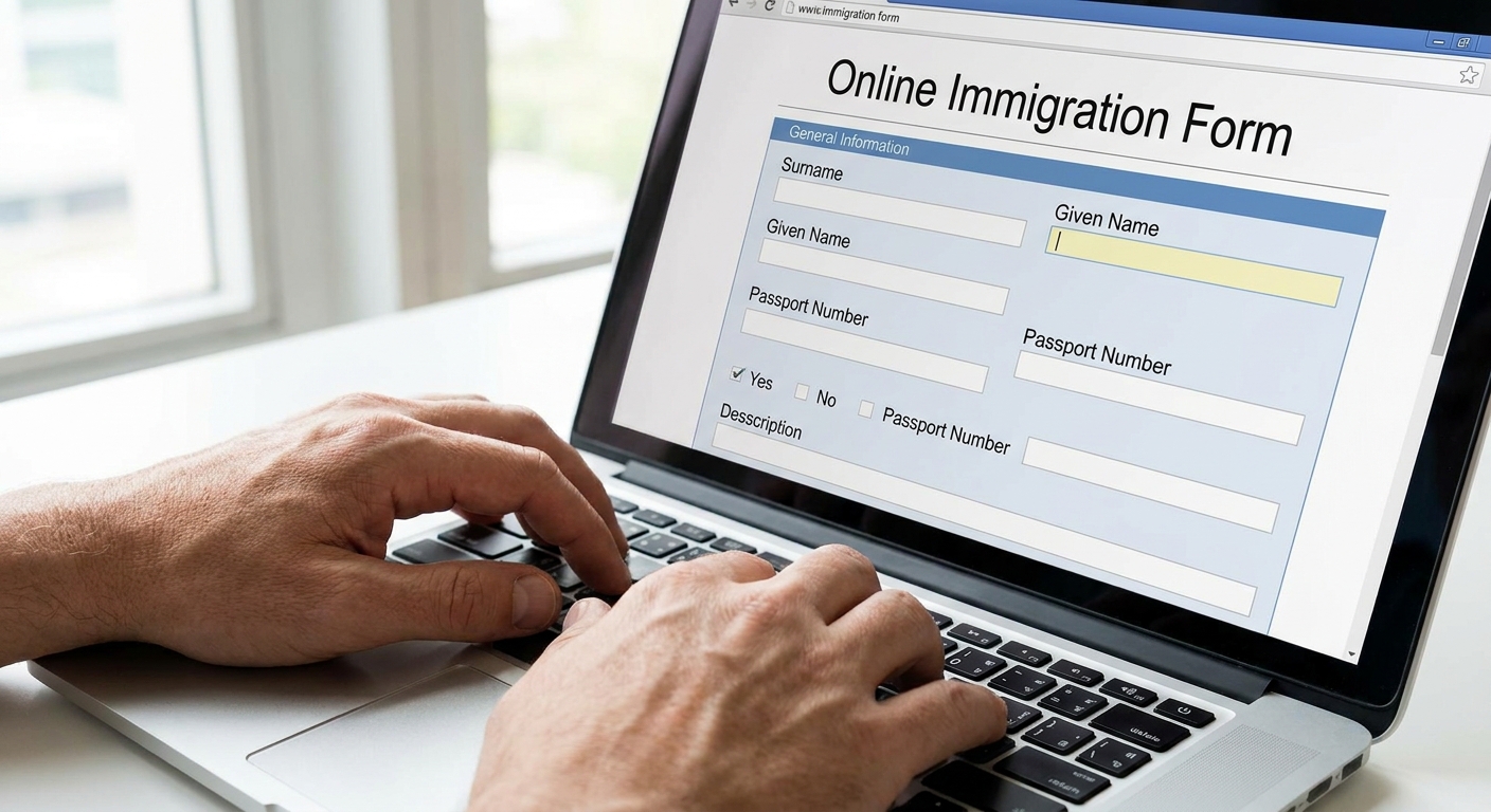 Persona revisa en su computadora el sistema en línea de citas para la visa americana.